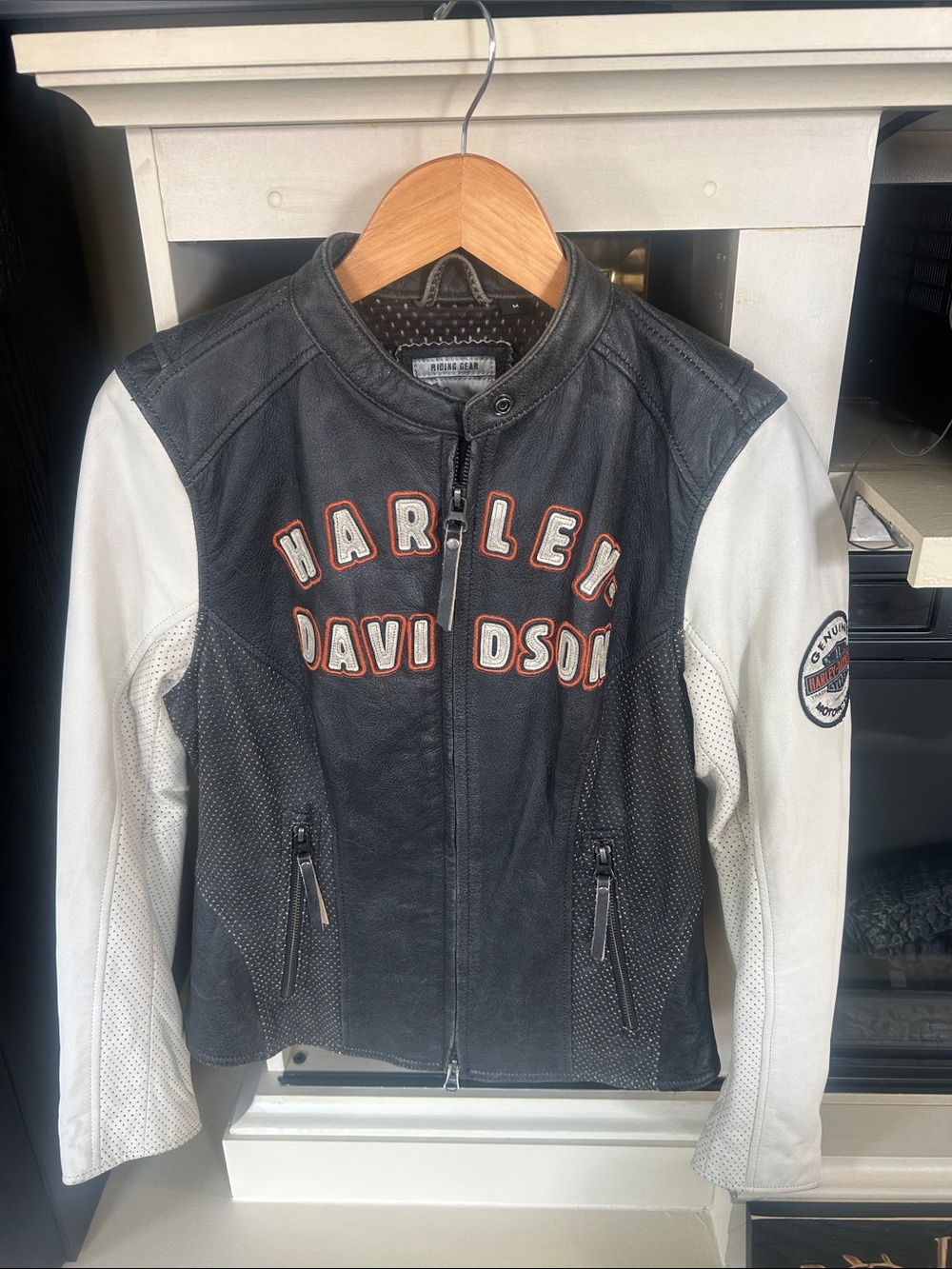 Harley-Davidson Black and White Girls' Leather Moto Jacket